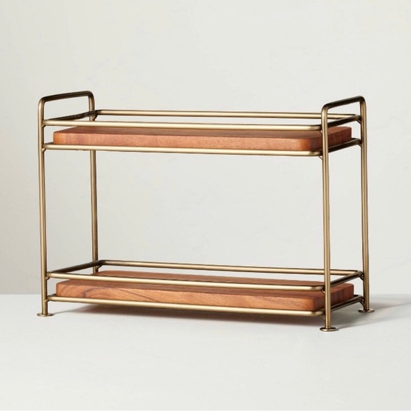 Tiered Wood & Brass Rectangular Serving Stand - Hearth & Hand™ Magnolia - Picture 1 of 5